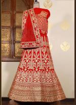 Velvet Red Bridal Wear Embroidery Work Lehenga Choli